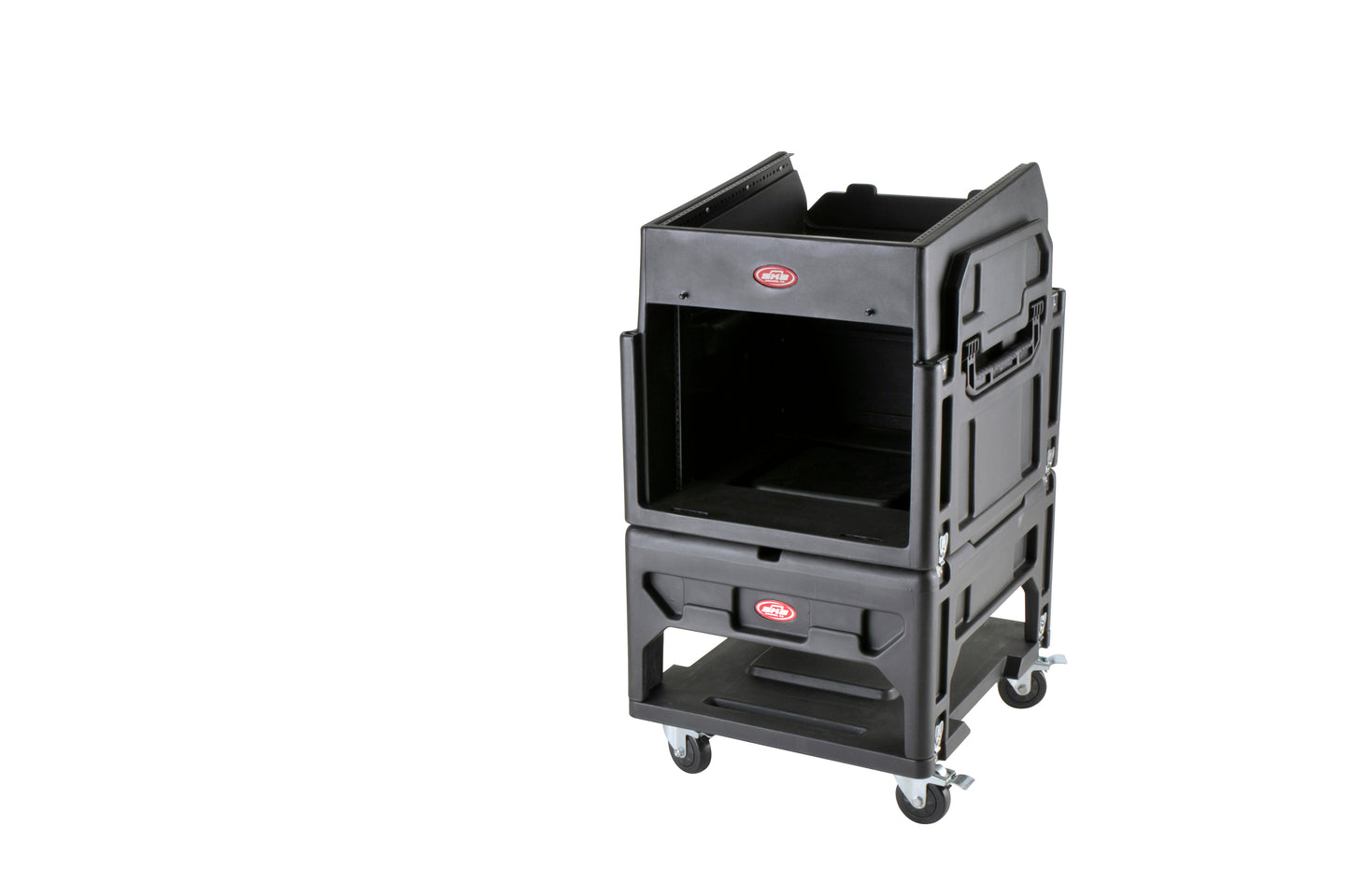 Gig Rig: 12U Top Rack, 8U Front Rack w rear rails, Built-in pedestal