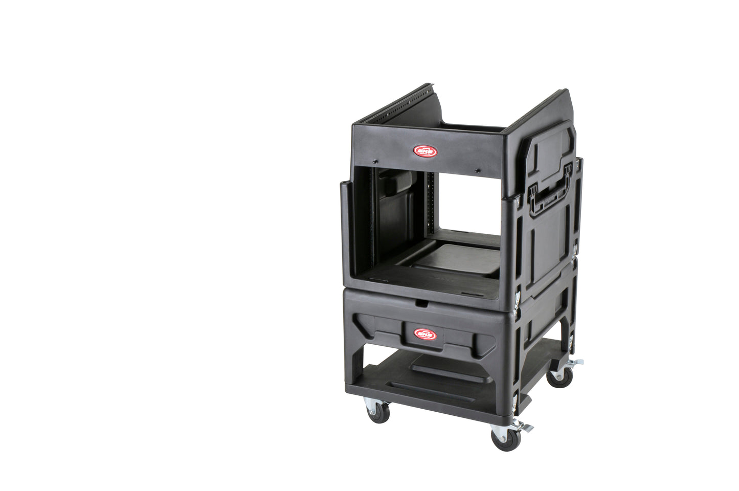 Gig Rig: 12U Top Rack, 8U Front Rack w rear rails, Built-in pedestal