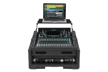 Rolling Compact Rig: 10U Top Rack, 2U Front Rack, Steel Rails, Hard top