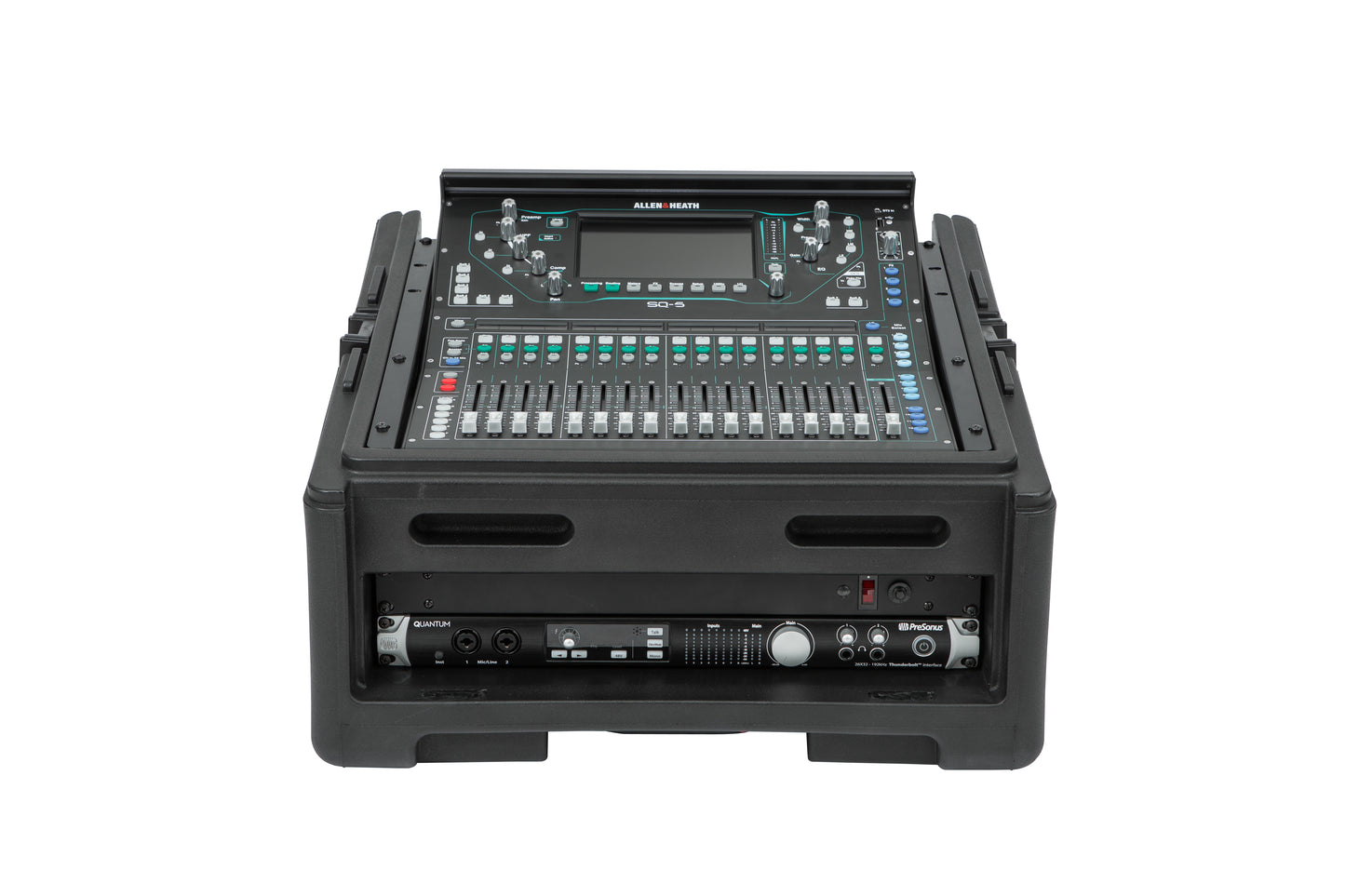 Rolling Compact Rig: 10U Top Rack, 2U Front Rack, Steel Rails, Hard top
