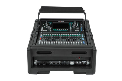 Rolling Compact Rig: 10U Top Rack, 2U Front Rack, Steel Rails, Hard top