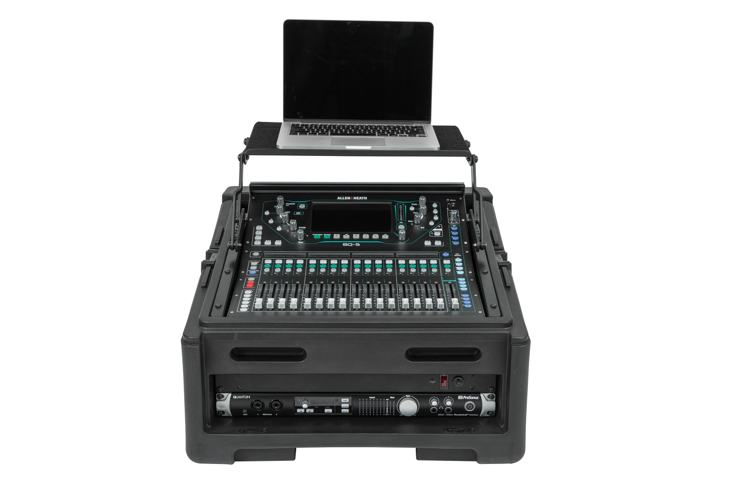 Rolling Compact Rig: 10U Top Rack, 2U Front Rack, Steel Rails, Hard top