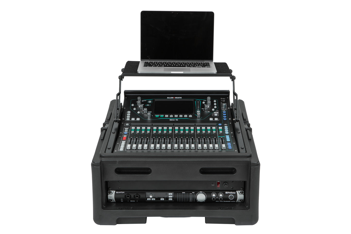 Rolling Compact Rig: 10U Top Rack, 2U Front Rack, Steel Rails, Hard top