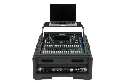 Rolling Compact Rig: 10U Top Rack, 2U Front Rack, Steel Rails, Hard top