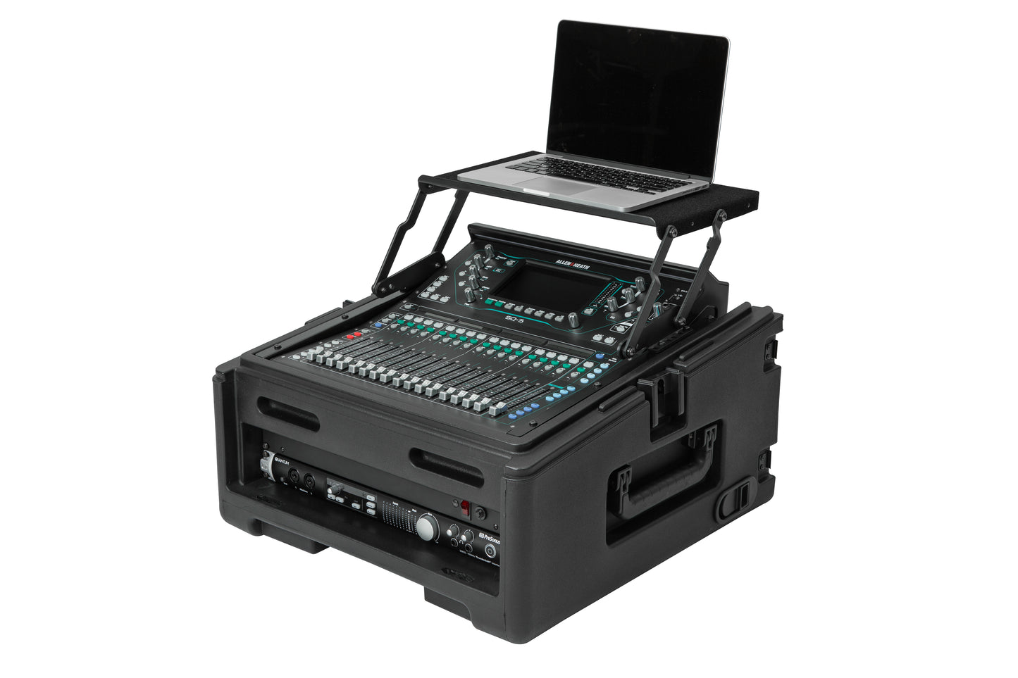 Rolling Compact Rig: 10U Top Rack, 2U Front Rack, Steel Rails, Hard top
