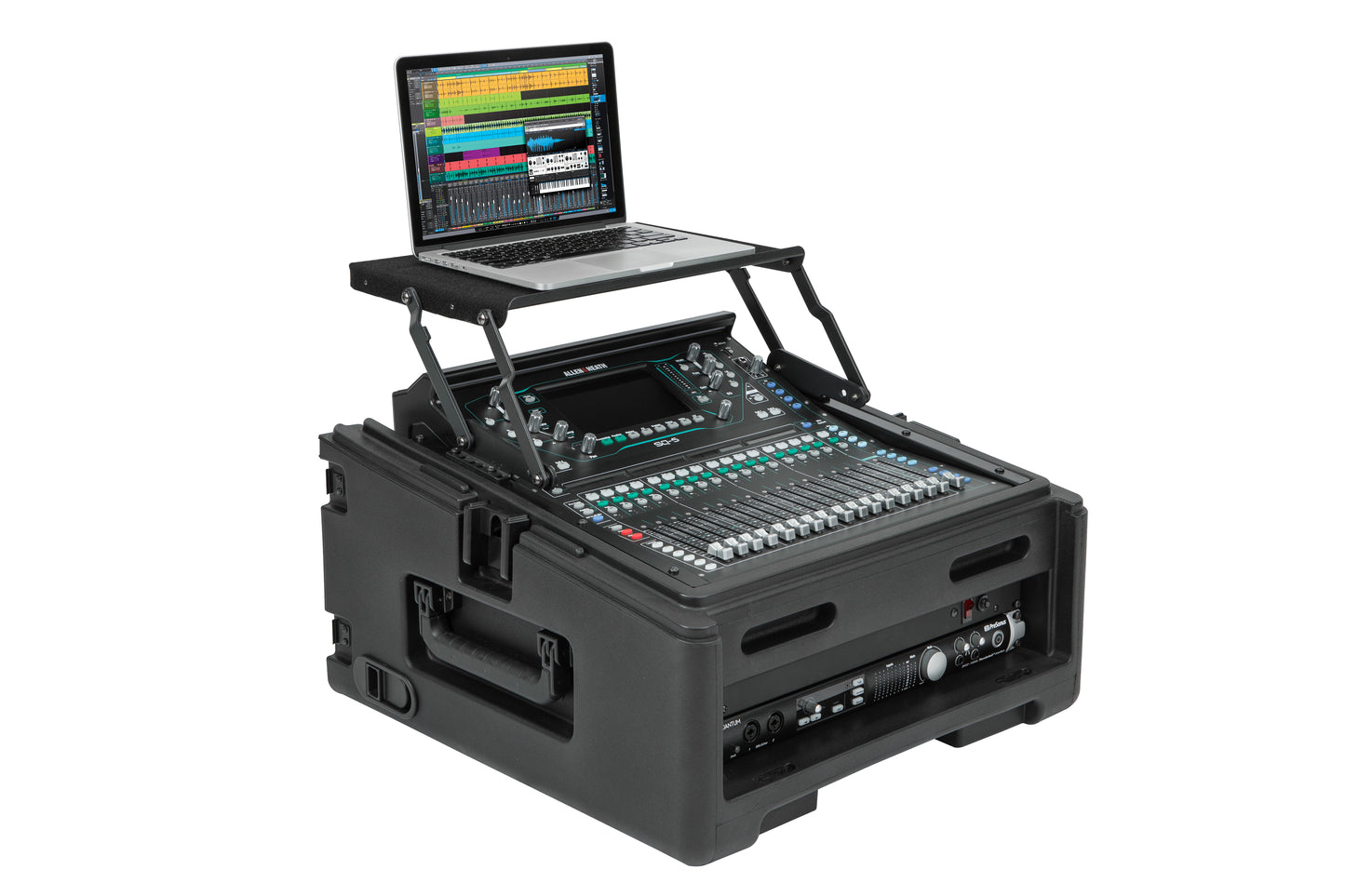 Rolling Compact Rig: 10U Top Rack, 2U Front Rack, Steel Rails, Hard top