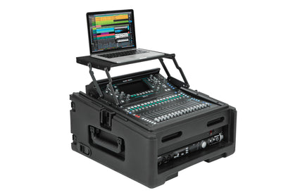 Rolling Compact Rig: 10U Top Rack, 2U Front Rack, Steel Rails, Hard top