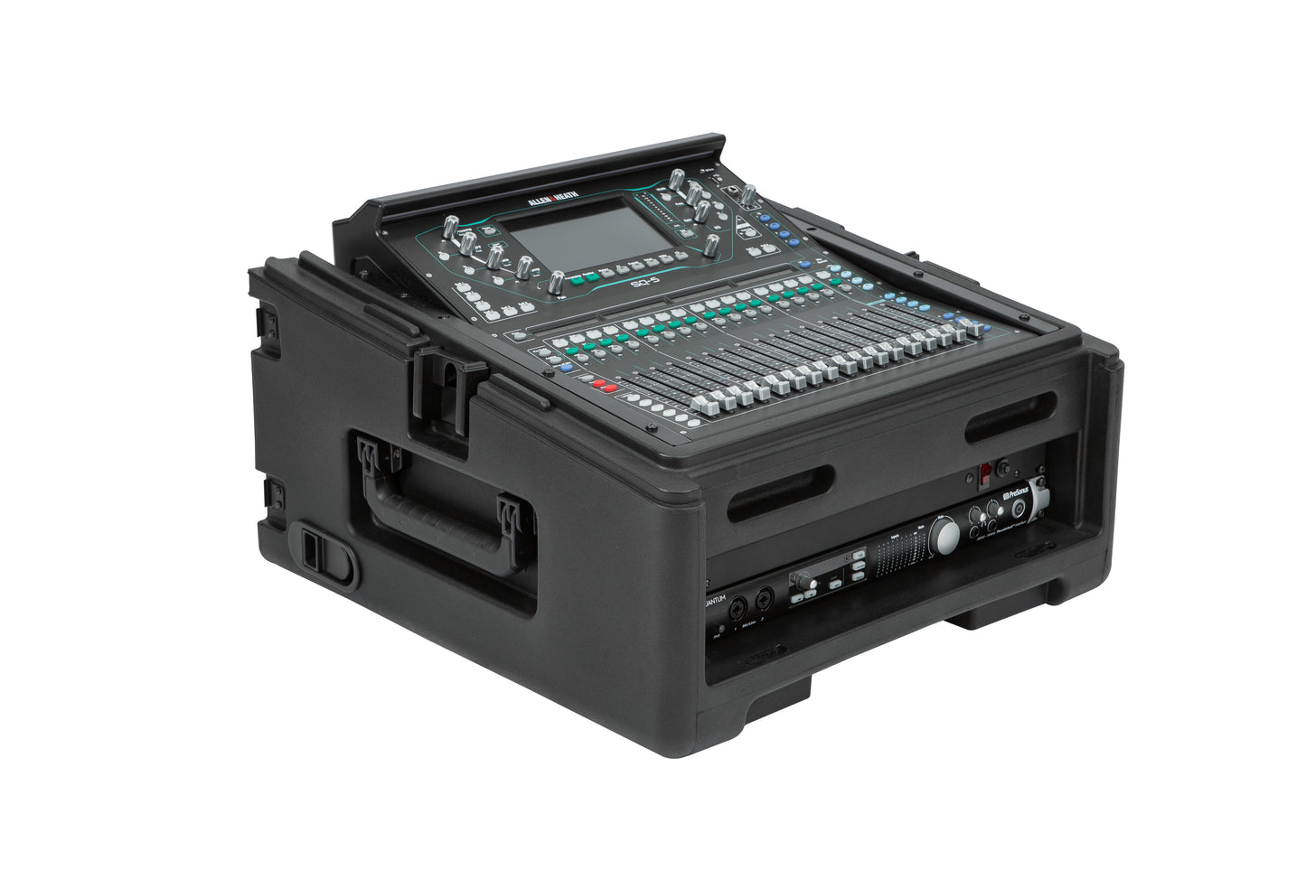 Rolling Compact Rig: 10U Top Rack, 2U Front Rack, Steel Rails, Hard top