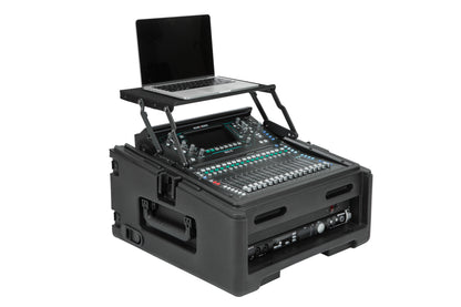 Rolling Compact Rig: 10U Top Rack, 2U Front Rack, Steel Rails, Hard top