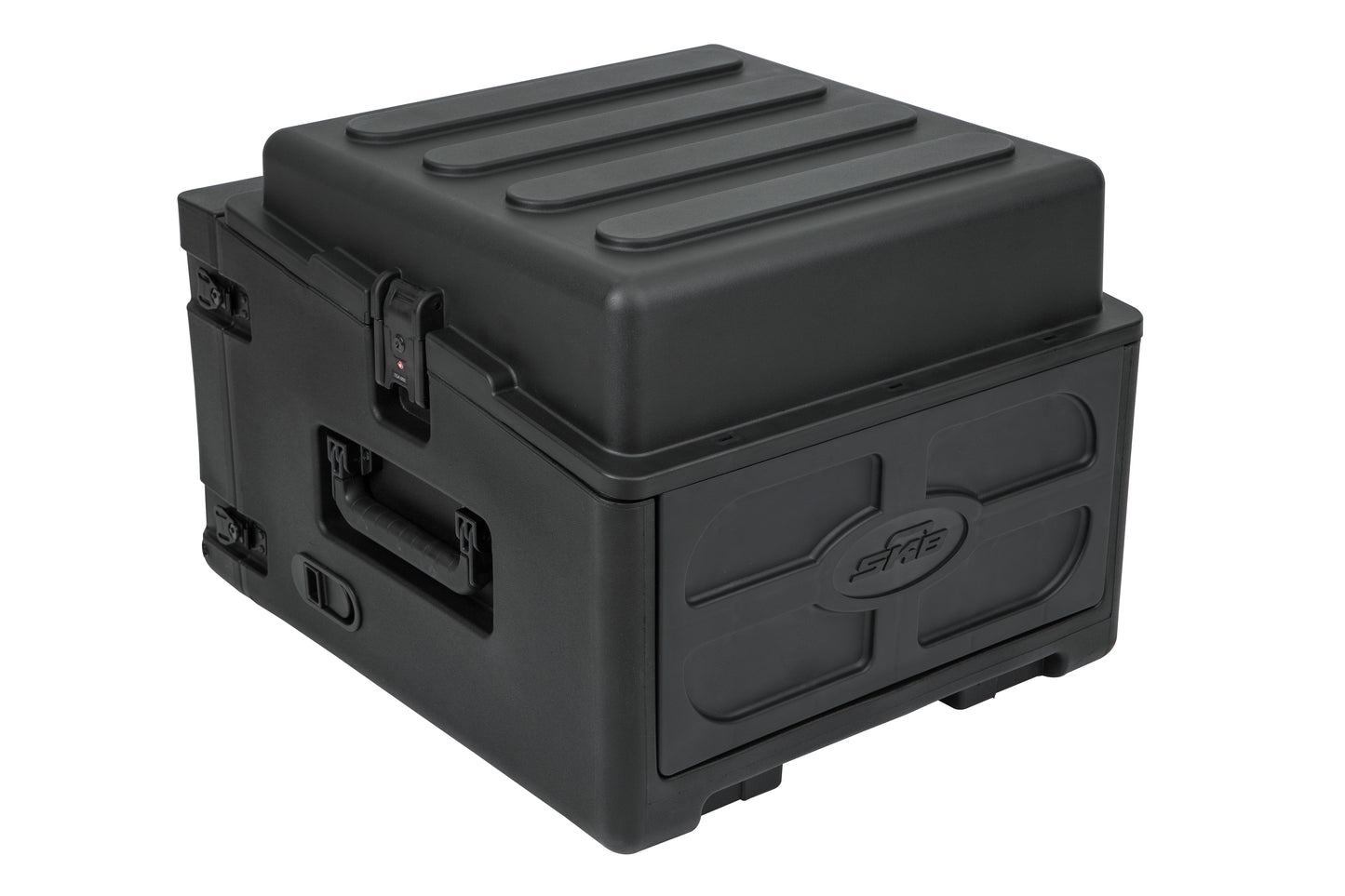 Rolling Compact Rig: 10U Top Rack, 4U Front Rack, Steel Rails, Hard top