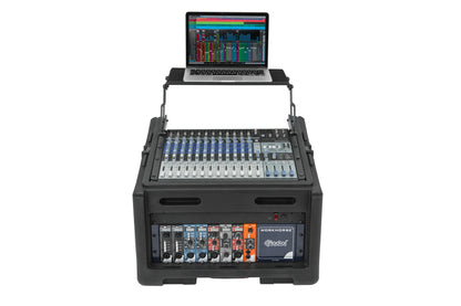 Rolling Compact Rig: 10U Top Rack, 4U Front Rack, Steel Rails, Hard top