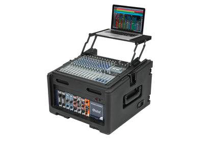 Rolling Compact Rig: 10U Top Rack, 4U Front Rack, Steel Rails, Hard top