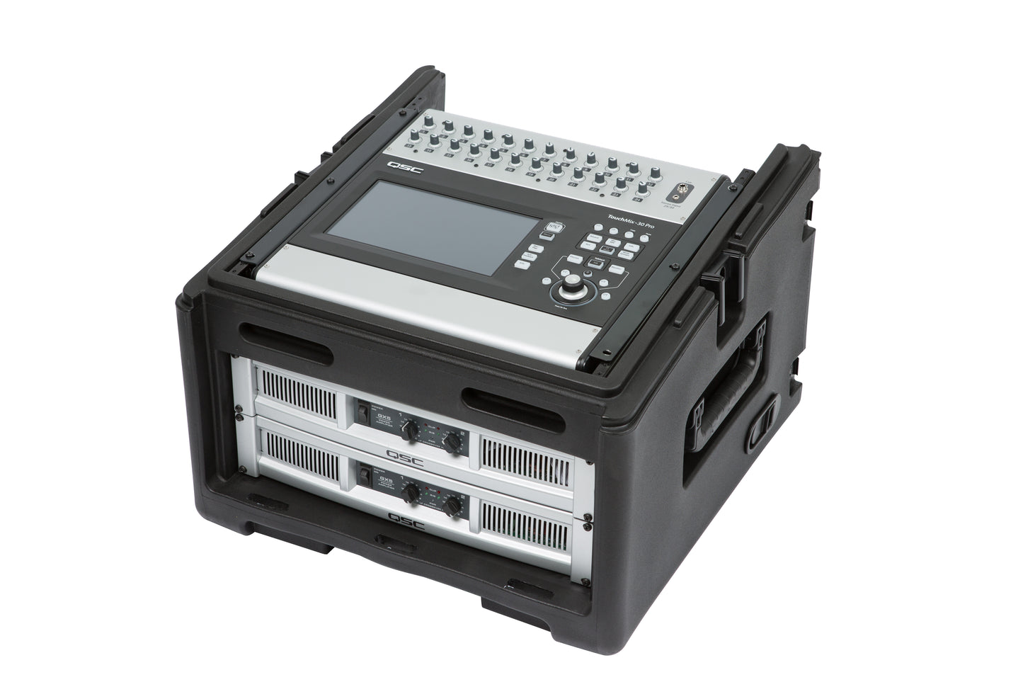 Rolling Compact Rig: 10U Top Rack, 4U Front Rack, Steel Rails, Hard top