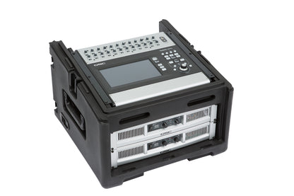 Rolling Compact Rig: 10U Top Rack, 4U Front Rack, Steel Rails, Hard top