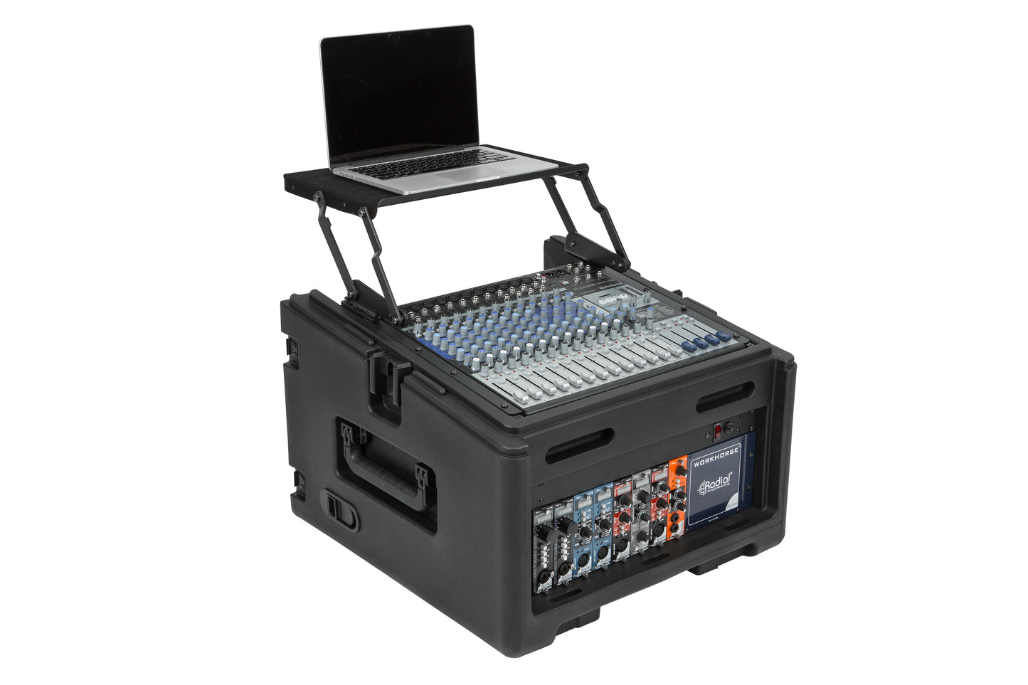 Rolling Compact Rig: 10U Top Rack, 4U Front Rack, Steel Rails, Hard top