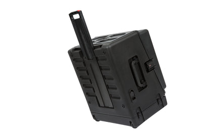 Rolling Compact Rig: 10U Top Rack, 4U Front Rack, Steel Rails, Hard top