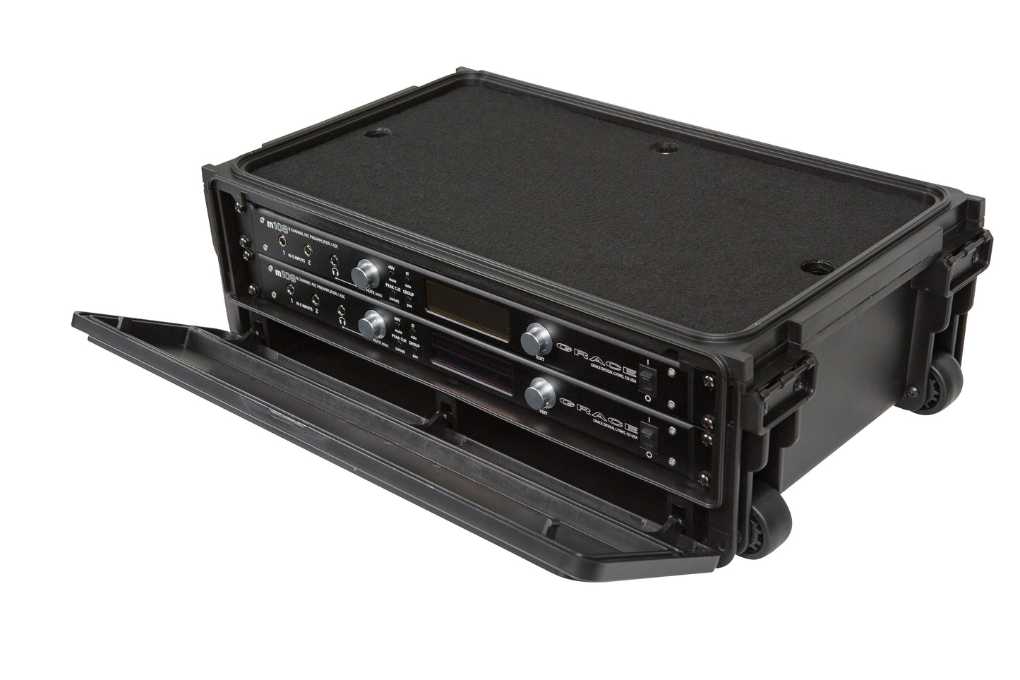 Injection Mold Laptop 2U Rack with wheels and pull handle