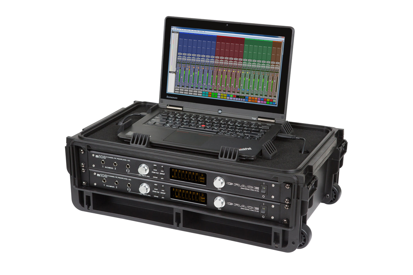 Injection Mold Laptop 2U Rack with wheels and pull handle