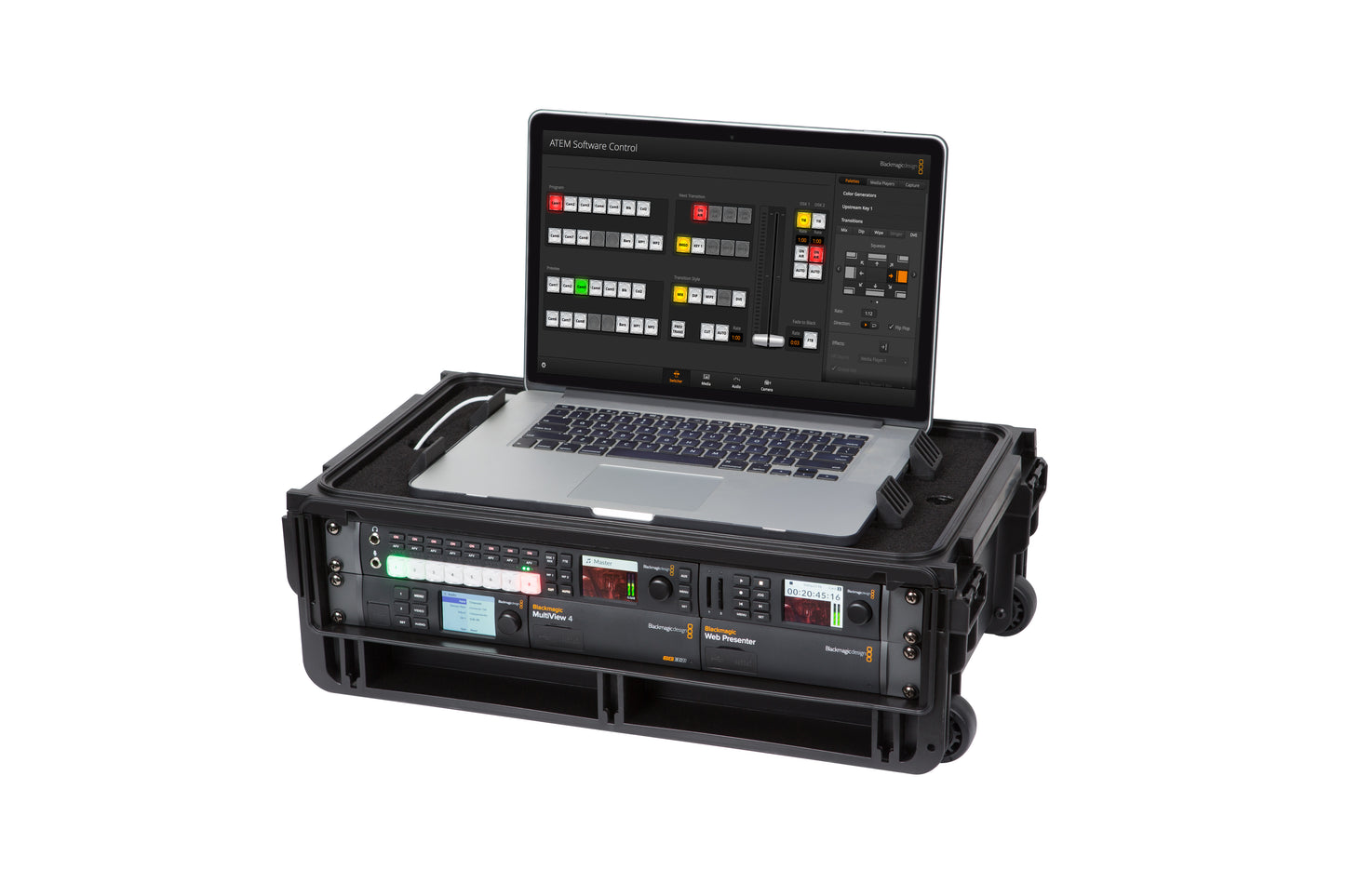 Injection Mold Laptop 2U Rack with wheels and pull handle