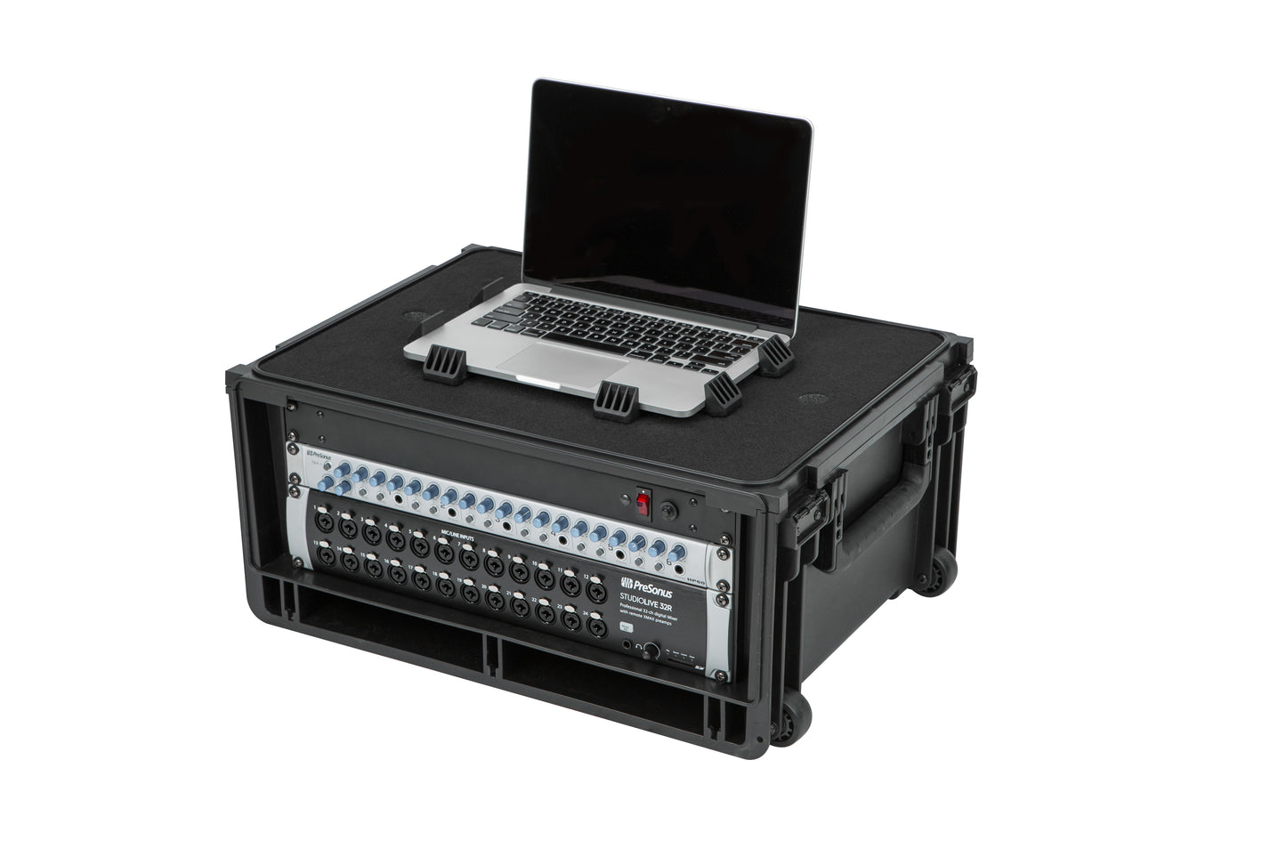 Injection Mold Laptop 4U Rack with wheels and pull handle