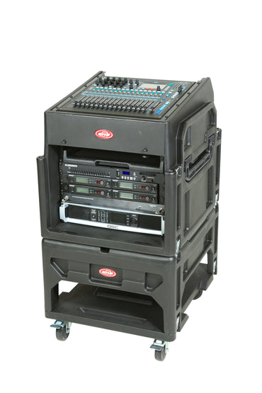 Gig Rig: 12U Top Rack, 8U Front Rack w rear rails, Built-in pedestal