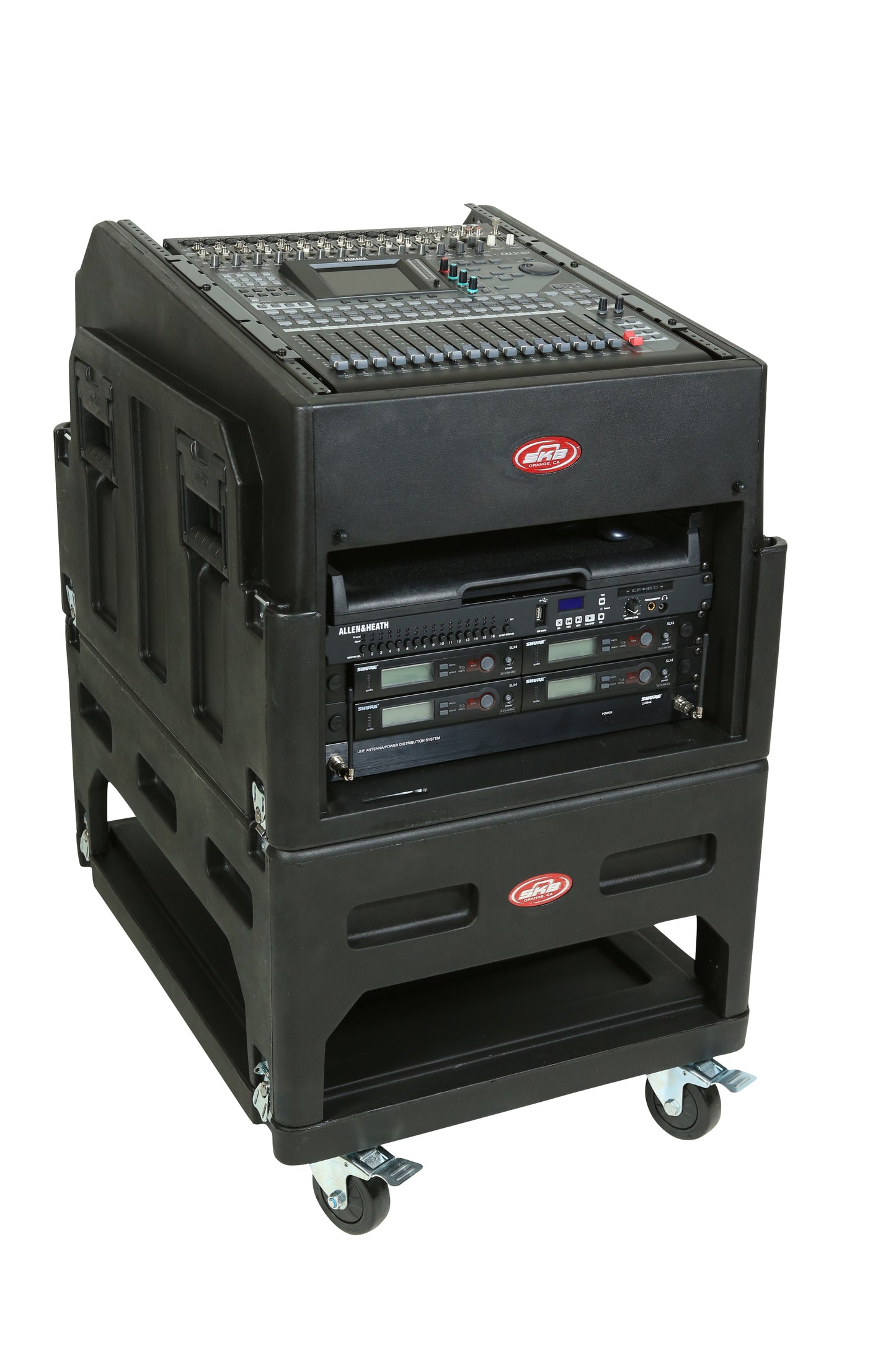 Mighty Gig Rig: 14U+ Top Rack, 6U Front Rack w rear rails, Built-in pedestal
