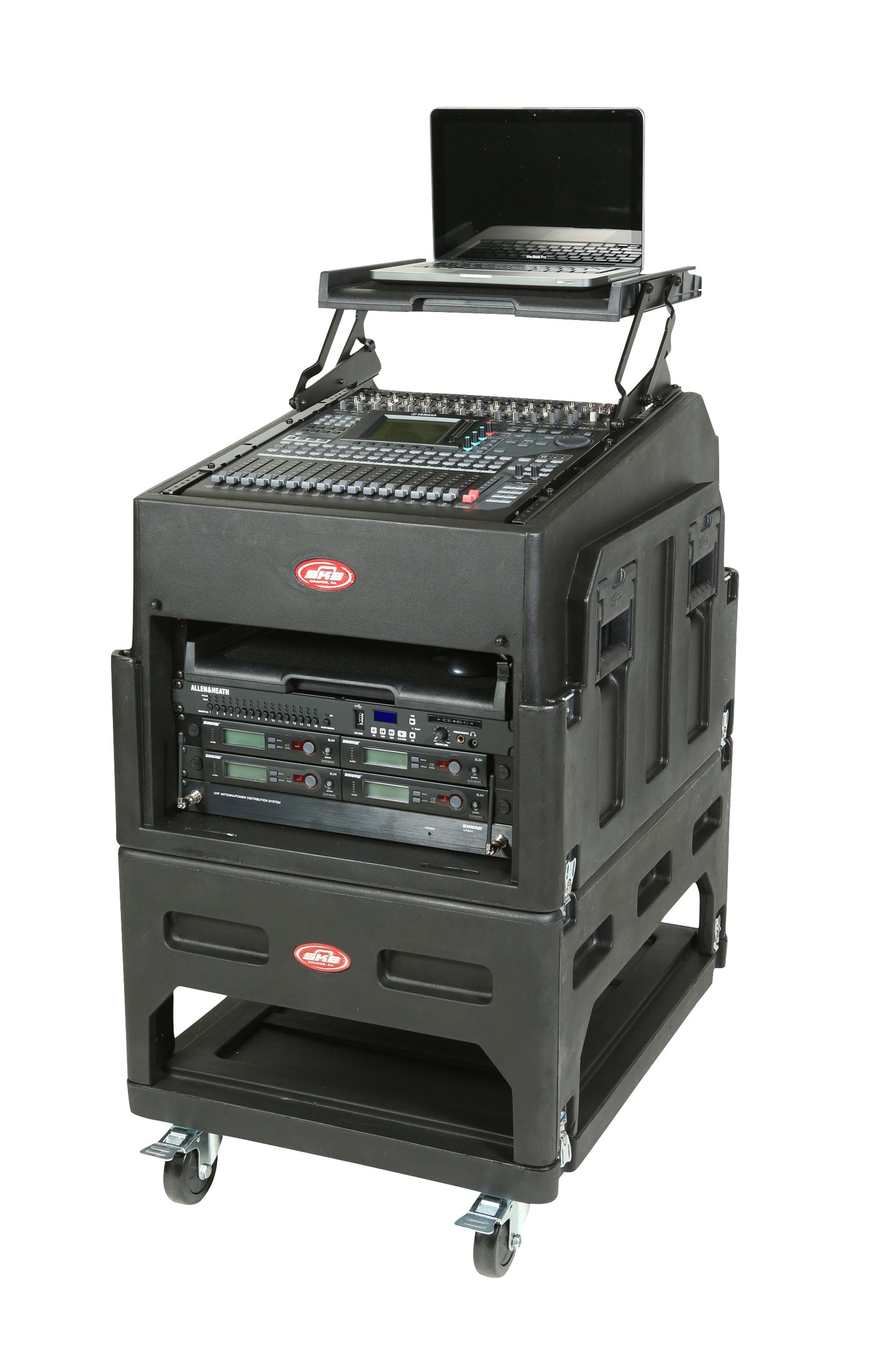 Mighty Gig Rig: 14U+ Top Rack, 6U Front Rack w rear rails, Built-in pedestal