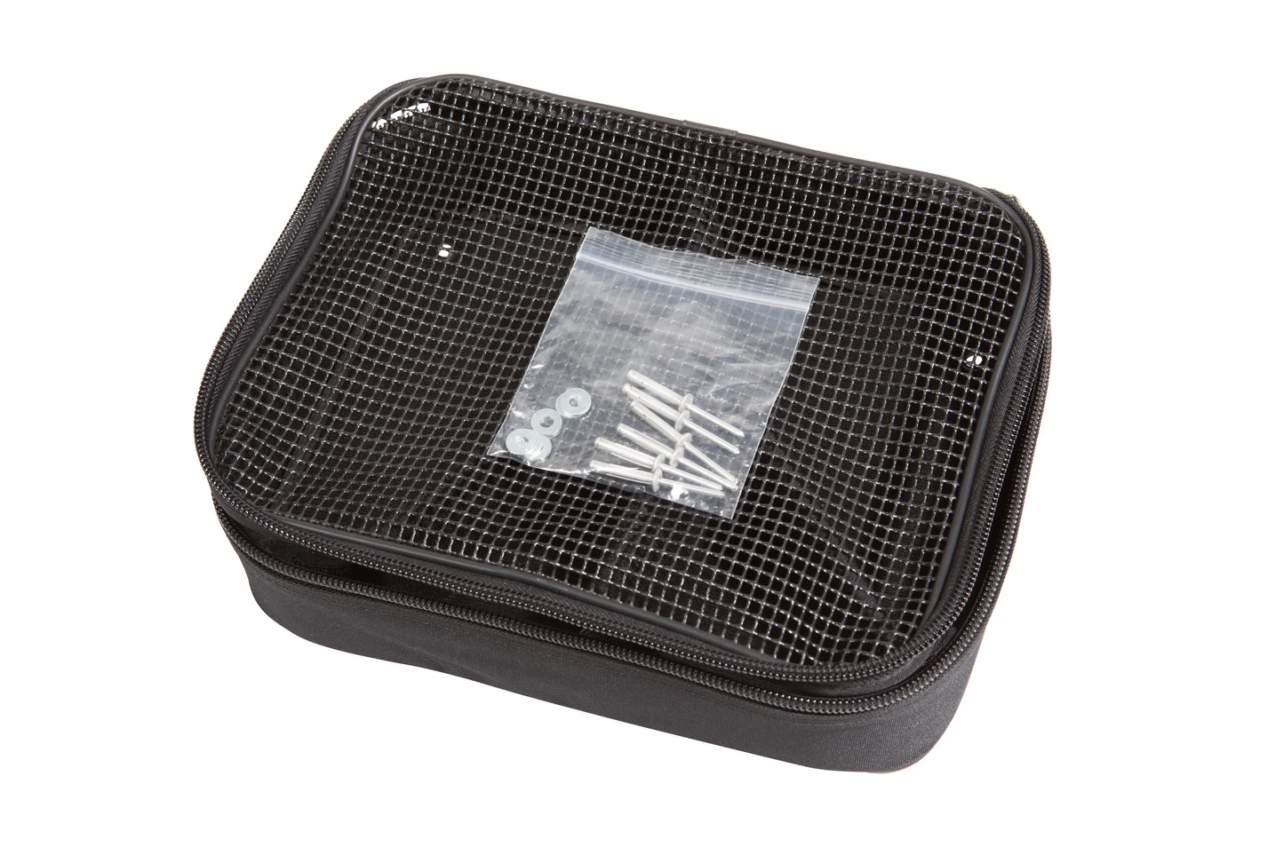 Caster accessory bag with compartments 12 x 9.5 x 3.5 with hardware