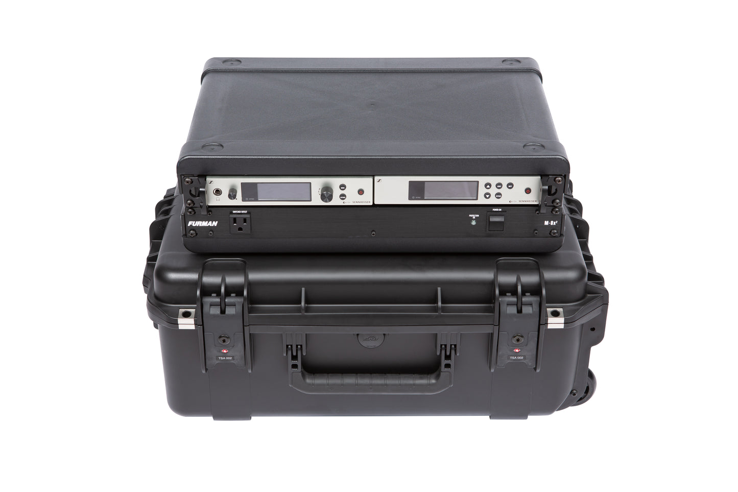 iSeries Case with Removeable 2U Injection Molded 13 Deep Rack Cage, TSA Latches, Wheels