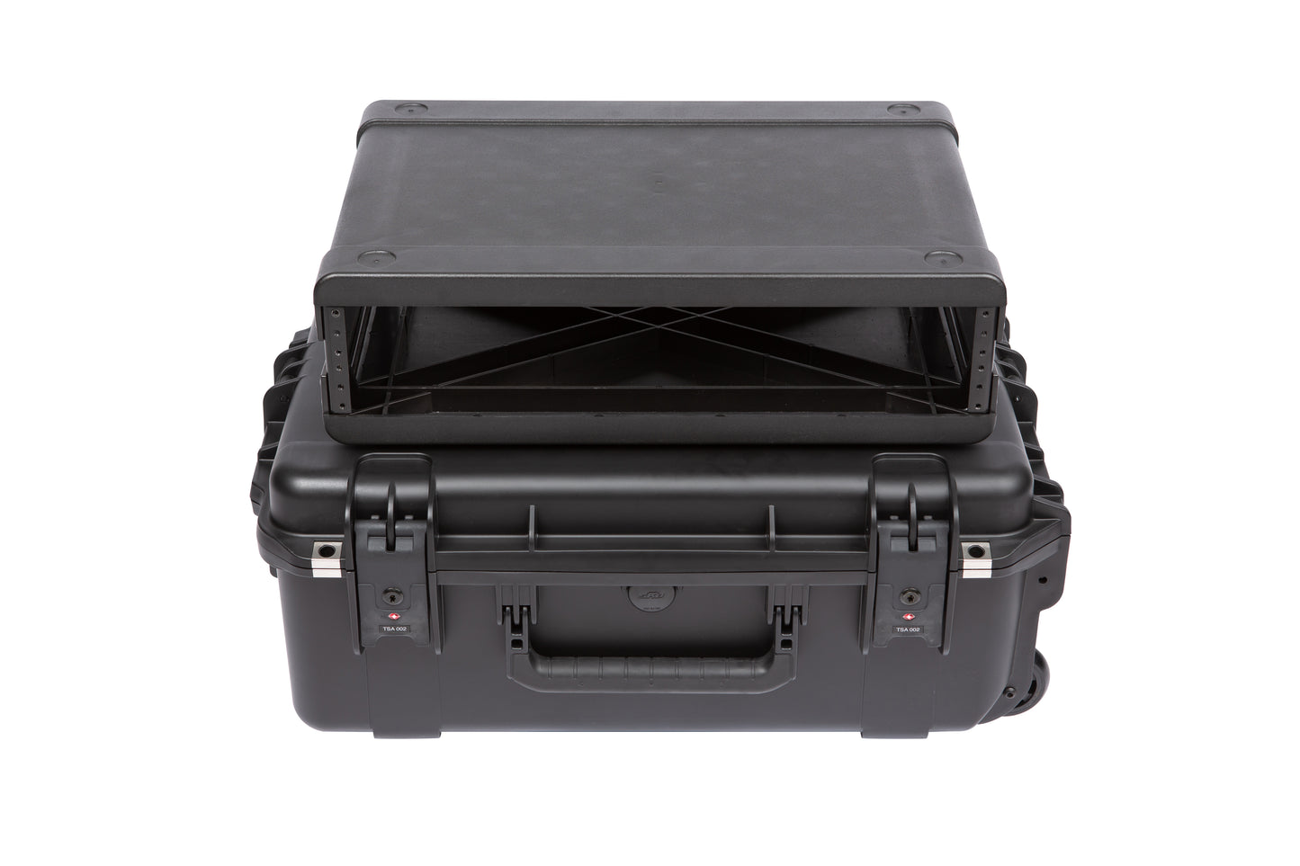 iSeries Case with Removeable 2U Injection Molded 13 Deep Rack Cage, TSA Latches, Wheels