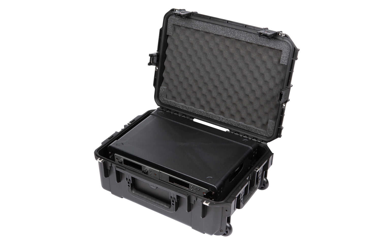 iSeries Case with Removeable 2U Injection Molded 13 Deep Rack Cage, TSA Latches, Wheels