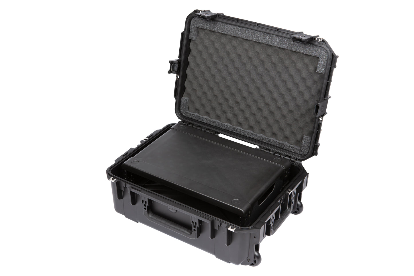 iSeries Case with Removeable 2U Injection Molded 13 Deep Rack Cage, TSA Latches, Wheels